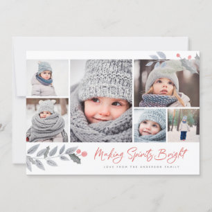 Rustik Blommigt - merry Bright Multi-Photo Collage Julkort