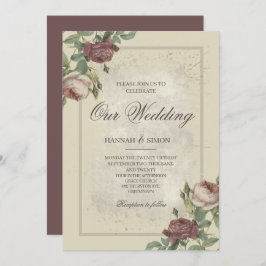 Rustik Blommigt - minimalistisk Burgundy Guld Bröl Inbjudningar