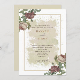 Rustik Blommigt - minimalistisk Burgundy Guld Bröl Inbjudningar