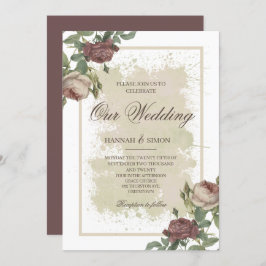 Rustik Blommigt - minimalistisk Burgundy Guld Bröl Inbjudningar