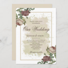 Rustik Blommigt - minimalistisk Burgundy Guld Bröl Inbjudningar