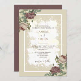Rustik Blommigt - minimalistisk Burgundy Guld Bröl Inbjudningar