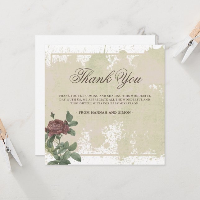 Rustik Blommigt - minimalistiskt Burgundy-tackkort (Fram/Back In Situ)