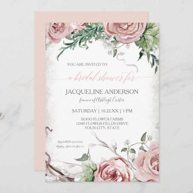 Rustik Blommigt Möhippa BOHO  vattenfärg Inbjudningar (Fram/baksida)