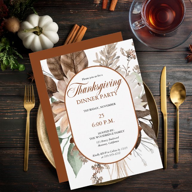 Rustik Blommigt MUTERAD Tones Thanksgiving Middag Inbjudningar (Elegant Muted Rustic Floral Thanksgiving Dinner Party Invitation - Print | Digital Download)