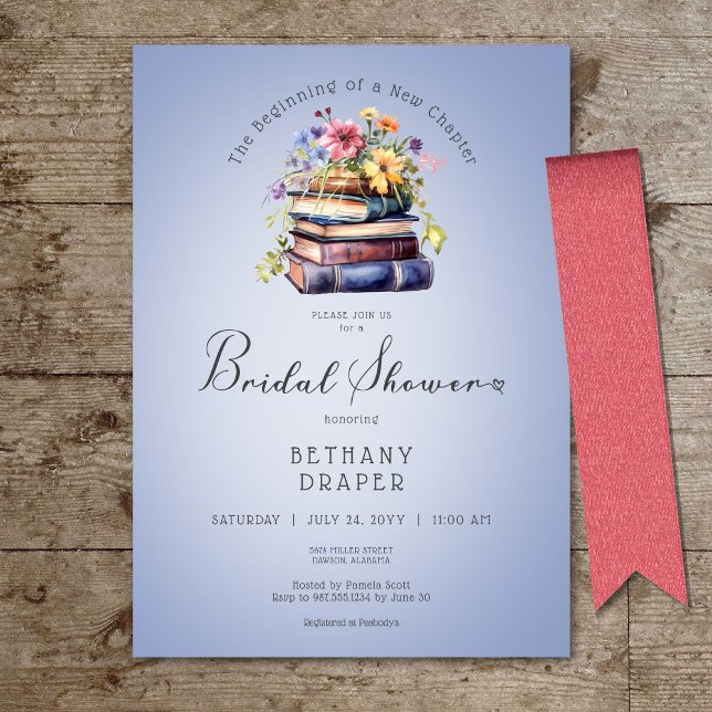 Rustik Blommigt - nytt kapitel börjar blåskuvret Inbjudningar (Rustic Floral New Chapter Begins Blue Shower Invitation)