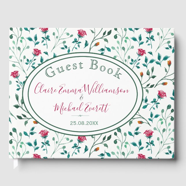 Rustik Blommigt och Grönt Foliage Mönster | BRÖLLO Gästböcker (Framsida)