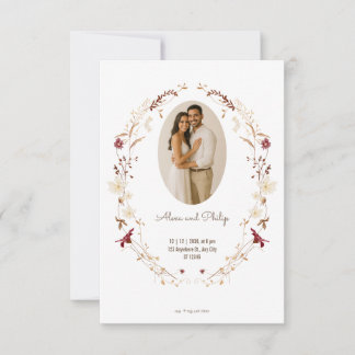 Rustik Blommigt Oval Photo Ram botaniskt andetag OSA Kort