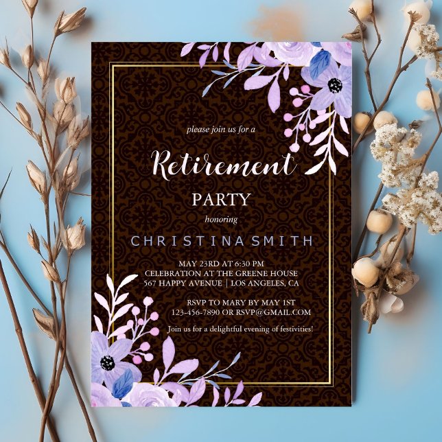 Rustik Blommigt Pastel Watercolor Pension Party Inbjudningar (Rustic Floral Pastel Watercolor Retirement Party)