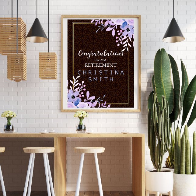 Rustik Blommigt Pastel Watercolor Pension Party Poster (Rustic Floral Pastel Watercolor Retirement Party)