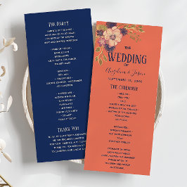 Rustik Blommigt Peach och Navy Blue Bröllop Program