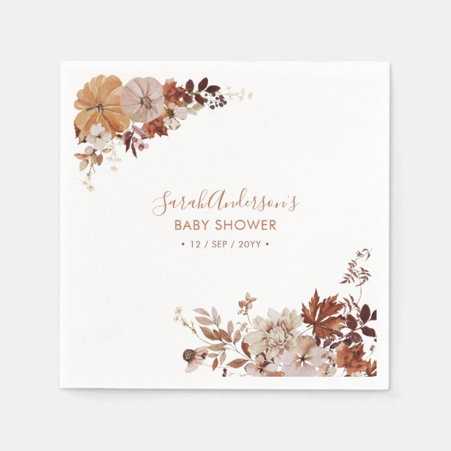 Rustik Blommigt Pumpkin Baby Shower Napkins Pappersservett (Framsidan)
