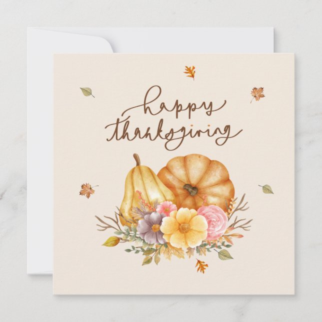 Rustik Blommigt Pumpkin Happy thanksgiving Card Kort (Framsida)
