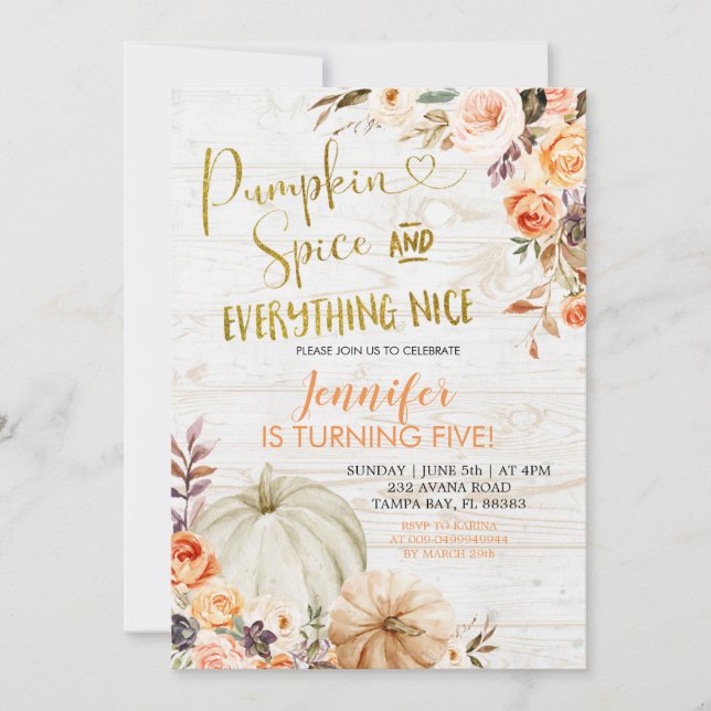 Rustik Blommigt Pumpkin Spices och Allt Nice I Inbjudningar (Framsida)
