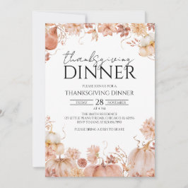 Rustik Blommigt Pumpkin Thanksgiving Middag Inbjudningar