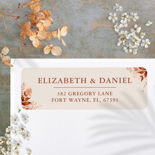 Rustik Blommigt Returadress höstblommor Returadress Etikett (Rustic Floral Autumn Fall Wedding Return Address Label)