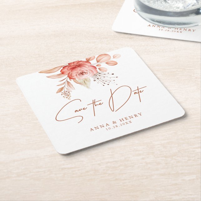 Rustik  Blommigt Romantic Bröllop spara datum Underlägg Papper Kvadrat (Vinklad)