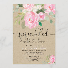 Rustik blommigt rosa flicka i baby inbjudningar