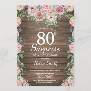 Rustik Blommigt Rosa Surprise 80th Drive-by-Parad Inbjudningar