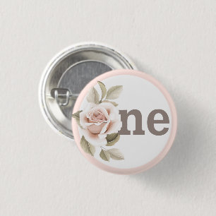 Rustik Blommigt Shabby chic Ro 1:a födelsedag Part Knapp