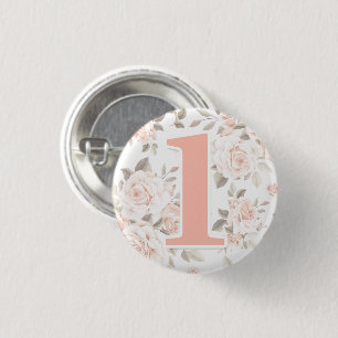Rustik Blommigt Shabby chic Ro 1:a födelsedag Part Knapp