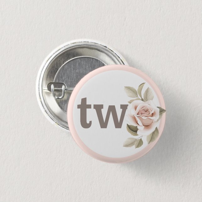 Rustik Blommigt Shabby chic Ro 2:a födelsedagen Pa Knapp (Framsida & baksida)