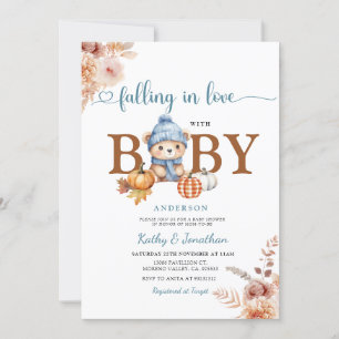 Rustik Blommigt sjunker i Kärlek Blue Bear Baby Sh Inbjudningar