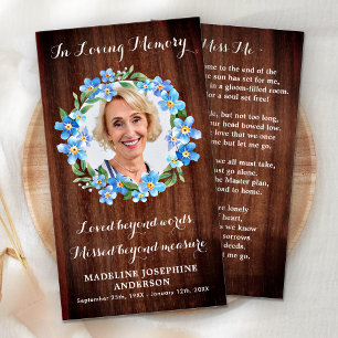 Rustik Blommigt Sympathy Photo Memorial Prayer Car Visitkort