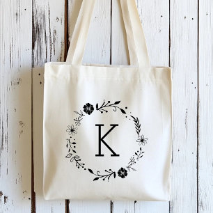 Rustik Blommigt Utandning Monogram Tote Bag Tygkasse