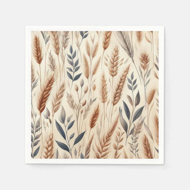 Rustik Blommigt Vatercolor Wheat Elegant bröllop Pappersservett (Framsidan)