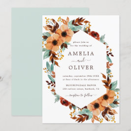 Rustik Blommigt Watercolor White och Mint Bröllop Inbjudningar