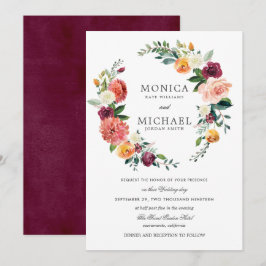 Rustik blomning  | Höstlig blomsterkrans bröllop Inbjudningar
