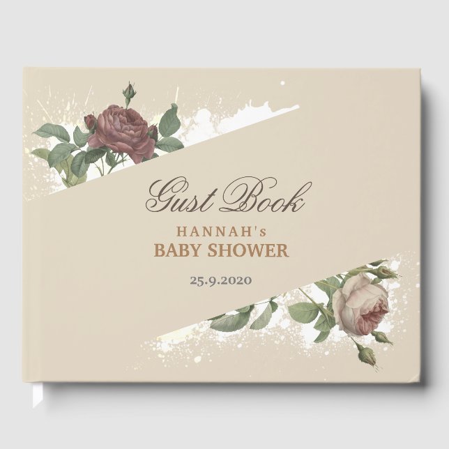 Rustik blomster burgunder Marsala modern baby show Gästböcker (Framsida)