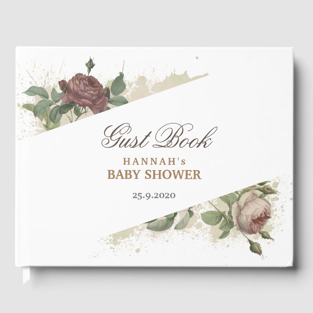 Rustik blomster burgunder Marsala modern baby show Gästböcker (Framsida)