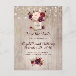 Rustik blomster burgunderfärgad Save the Date Meddelande Vykort