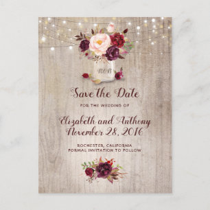 Rustik blomster burgunderfärgad Save the Date Meddelande Vykort