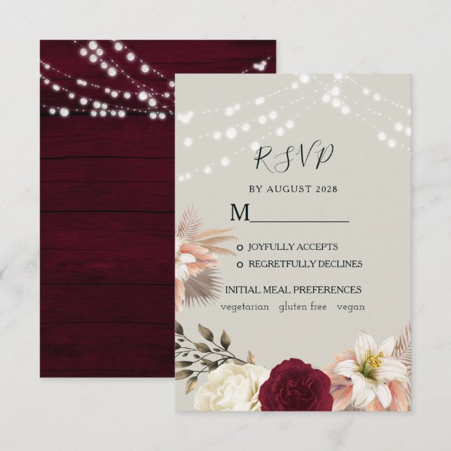 Rustik blomster burgundy bröllop RSVP-kort OSA Kort (Fram/baksida)