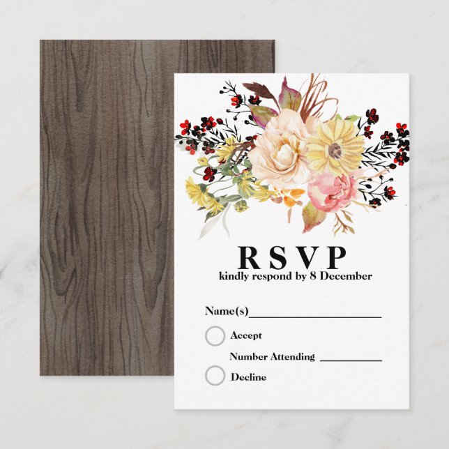 rustik blomster elegant 3,5" x 5" svarsbrevskort OSA kort (Fram/baksida)