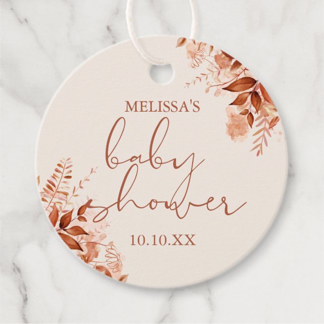 Rustik blomster höst baby shower gåvor etiketter (Framsida)