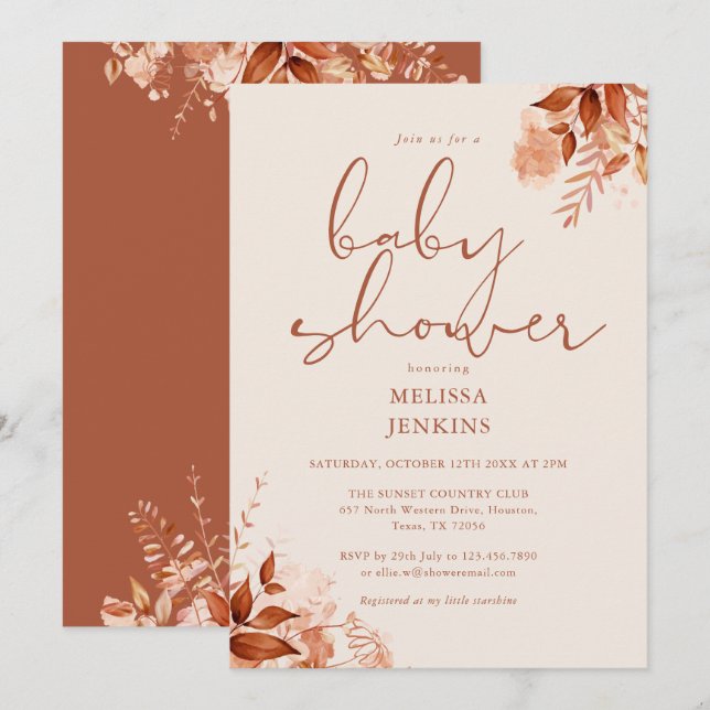 Rustik blomster höst baby shower inbjudningar (Fram/baksida)