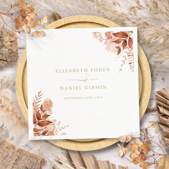 Rustik blomster höst guld bröllop pappersservett (Rustic Floral Autumn Fall Gold Wedding Napkins)