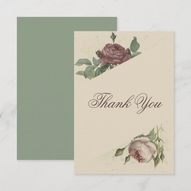 Rustik blomster modern burgunder Marsala guld bröl Tack Kort (Fram/baksida)