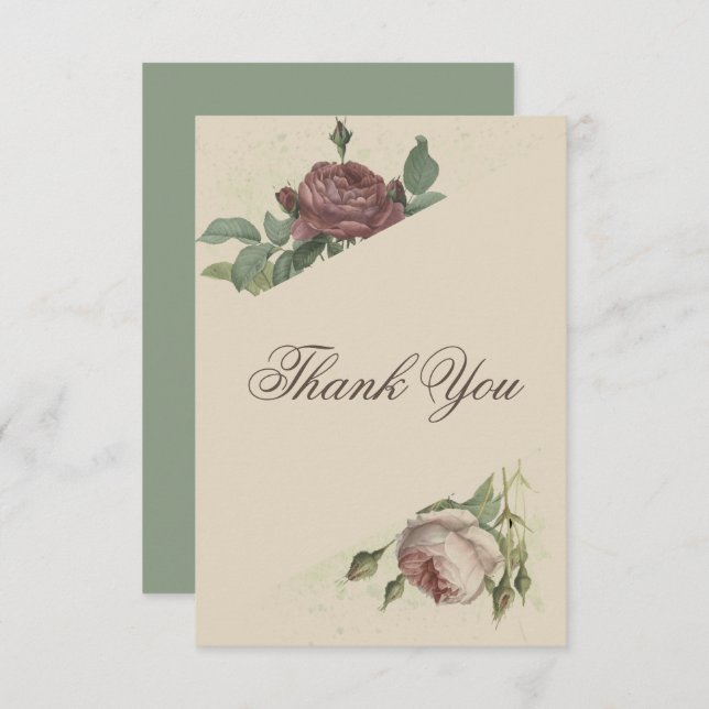 Rustik blomster modern Burgundy Marsala Guld Bröll Tack Kort (Fram/baksida)