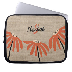 Rustik blomster monogram namnet orange svart tan laptop fodral