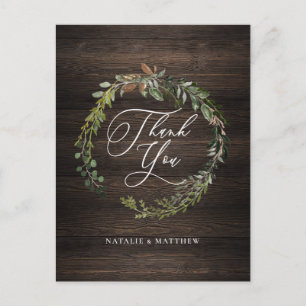 Rustik blomster- och lövverk vattenfärg krans tack vykort