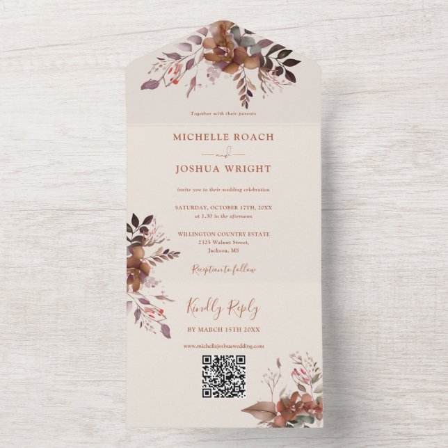 Rustik blomster QR-kod Höst Bröllop (Inside)