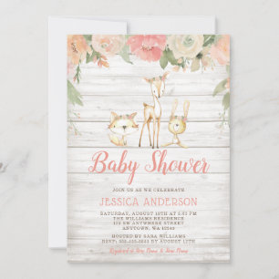 Rustik blomster skogsdjur flicka baby shower inbjudningar