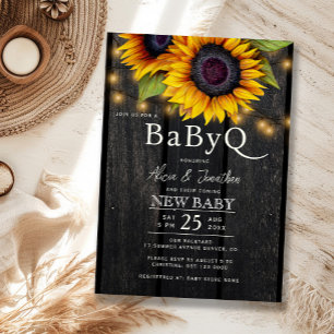 Rustik blomster solros grillfest BabyQ baby shower Inbjudningar
