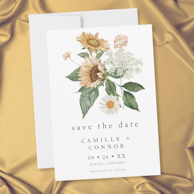 Rustik blomster solros vildblomma bröllop spara datumet (Rustic Floral Sunflower Wildflower Wedding Save The Date)