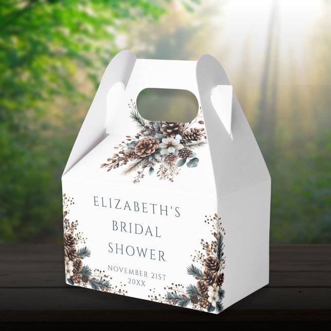 Rustik blomster tallkottar skog bröllopsdusch presentaskar (Rustic Floral Pinecones Forest Bridal Shower Favor Boxes)